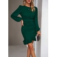 thumbnail image 3 of YNIQUE Women's Round Neck Dress Temperament Bubble Long Sleeve Clean Color Dress, 3 of 5
