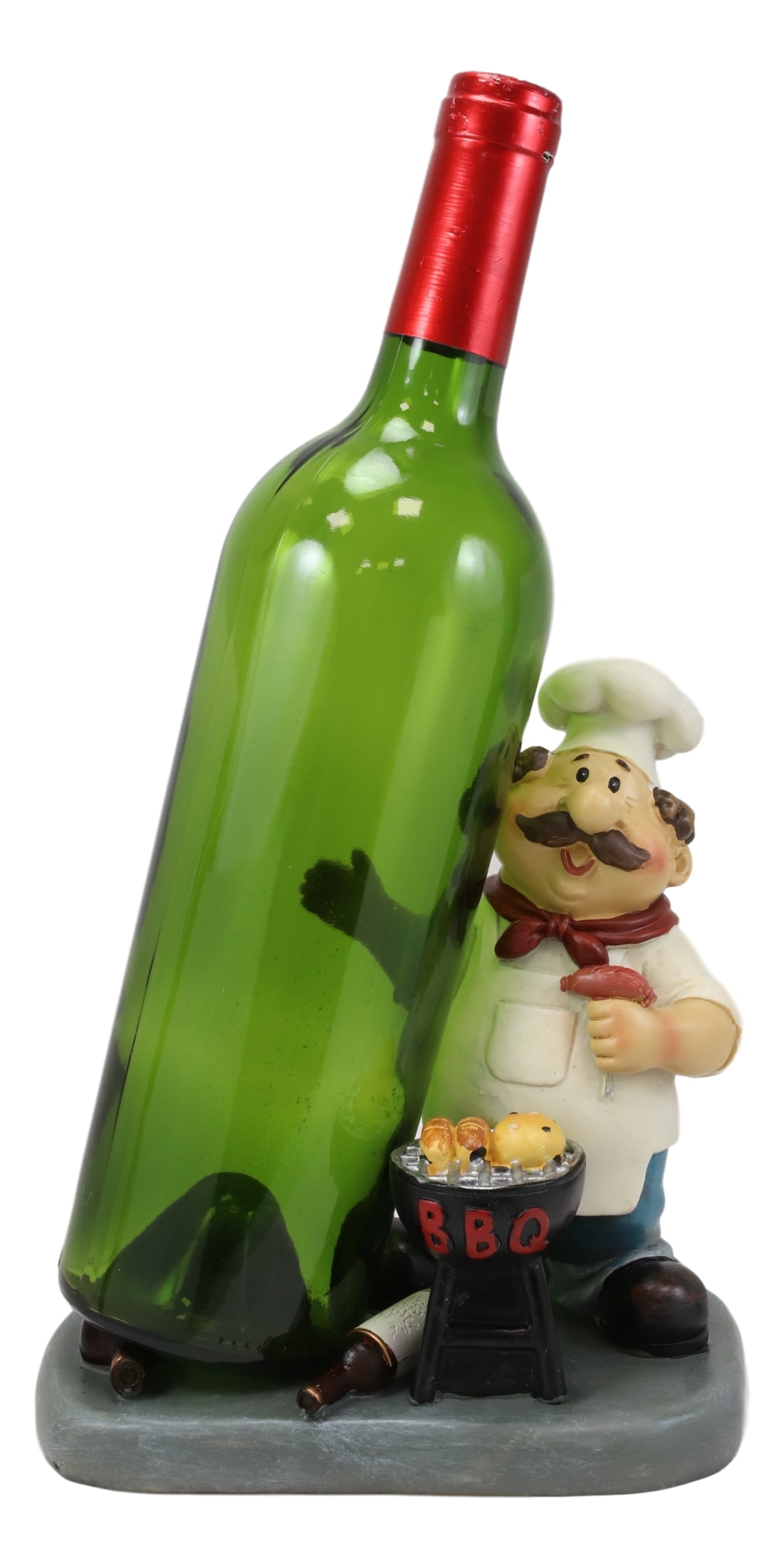 Decorative Kitchen Polyresin Laurel & Hardy Chefs With Grape Vines And Apples In A Basket Wine Bottle Holder 