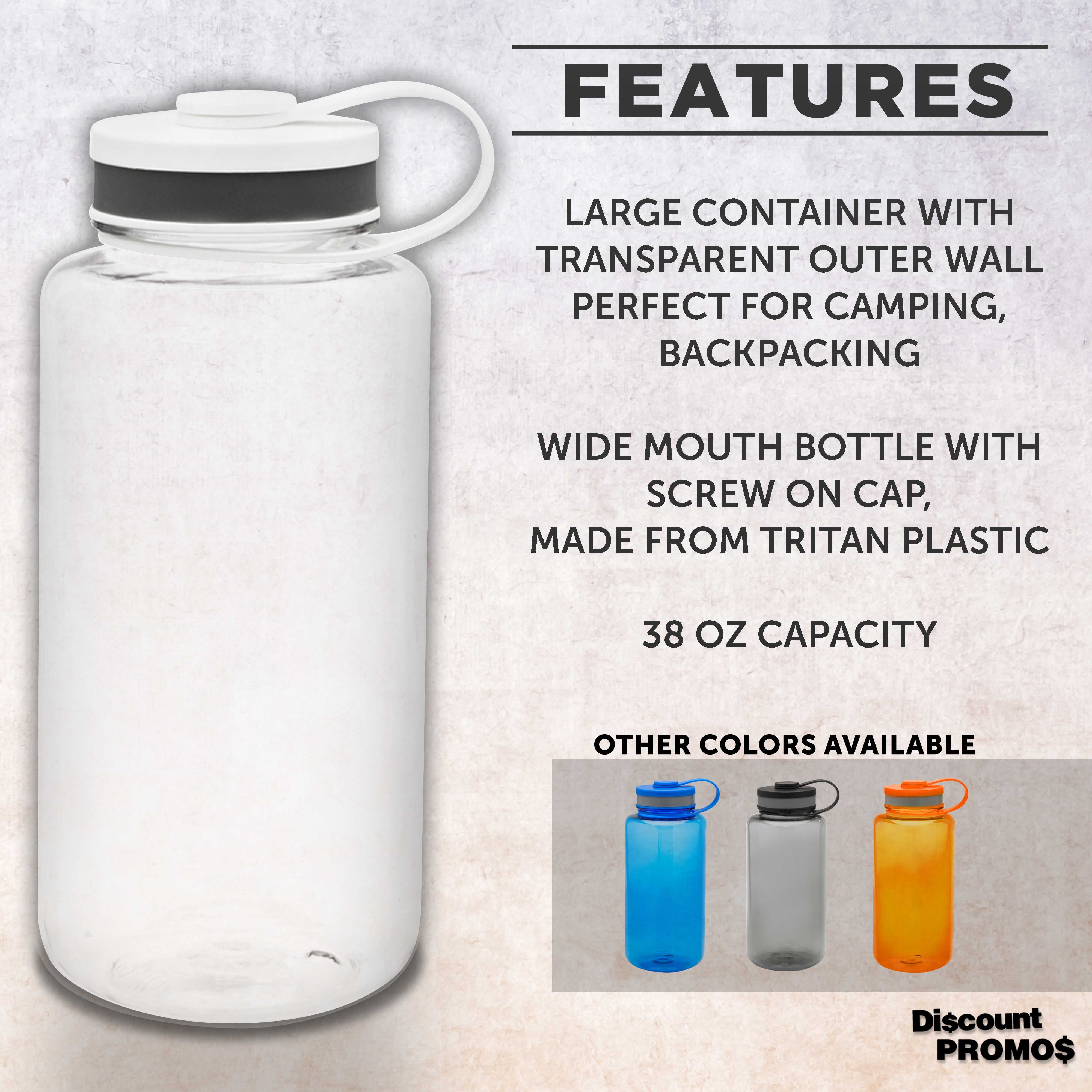 Plastic Sports Water Bottles with Flip Lid 38 oz. Set of 10, Bulk Pack - Great for Gym, Hiking, Cycling, Camping, Backpacking, School - Clear