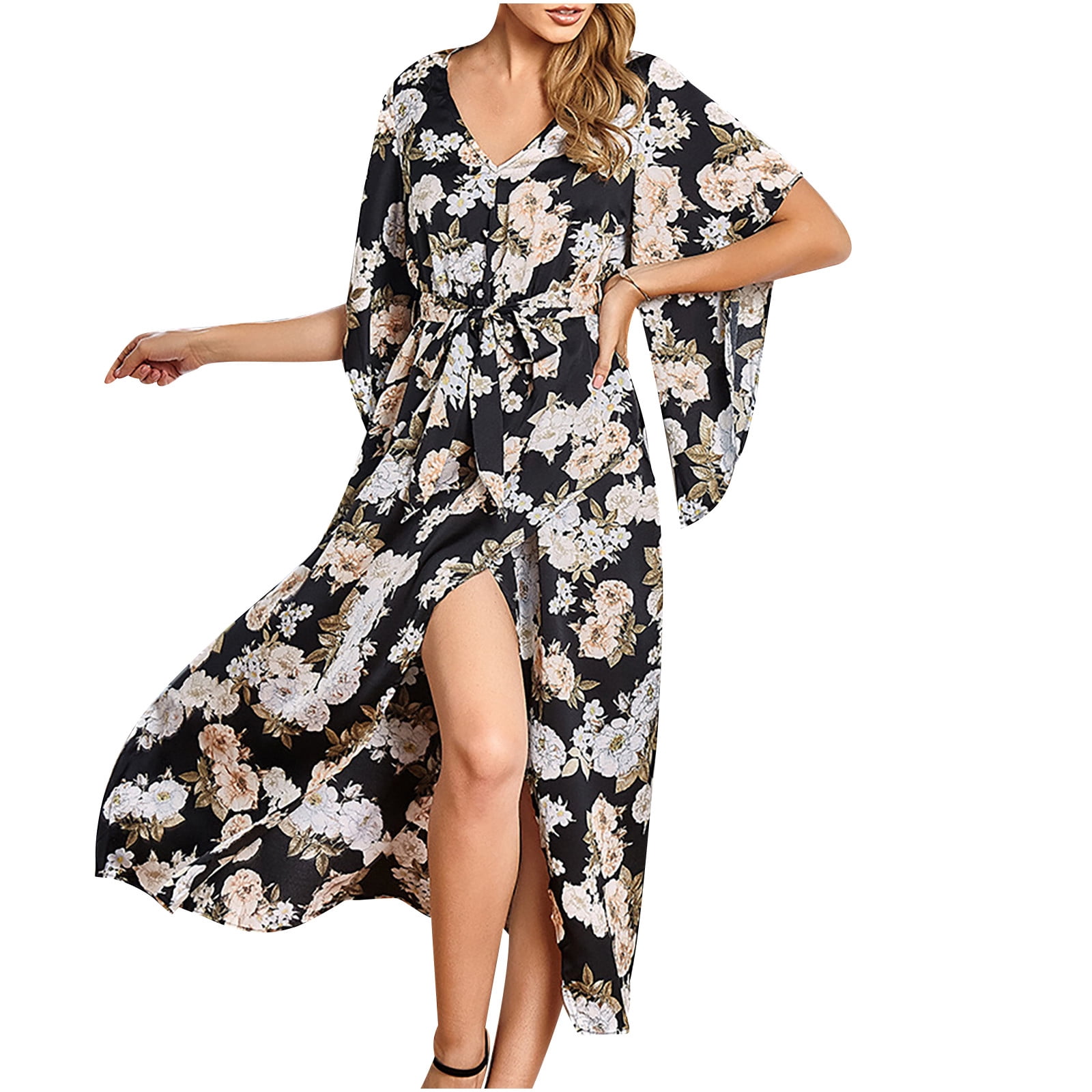 Yannianjz Summer Dresses For Women 22 Dressy Casual Summertime Fashion Printing V Neck One Piece High Waist Long Dress Holiday Party Dresses Sundresses Walmart Com