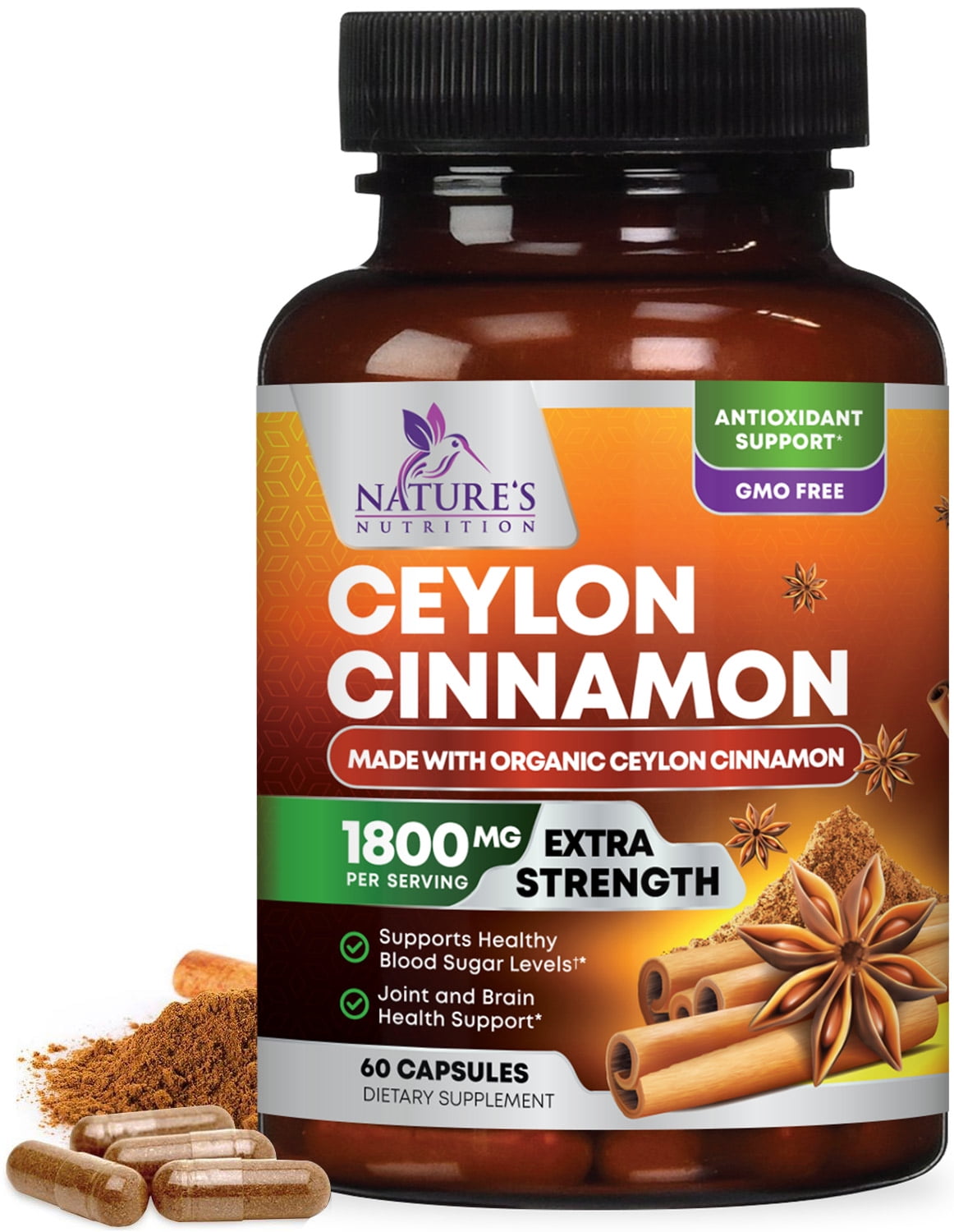 Certified Organic Cinnamon Capsules, Ceylon Cinnamon Pills, NonGMO