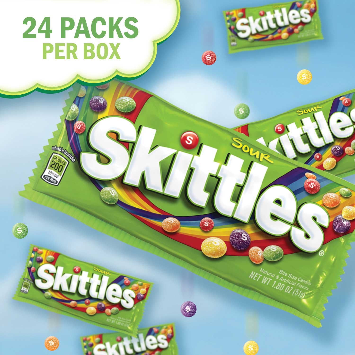 Skittles Sour Fruity Chewy Candy, Full Size, 1.8 oz., 24 pk. With White Bowl By OMA