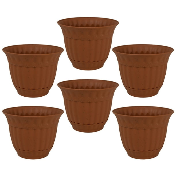 6 Pack 6 Inch Plastic Flower Pot Sienna Burn Decorative