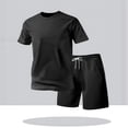 thumbnail image 2 of Men's Athletic Sets Solid Casual Sports Round Neck Pullover Short Sleeve Blouse Elastic Waist Pockets Short Pants L, 2 of 7
