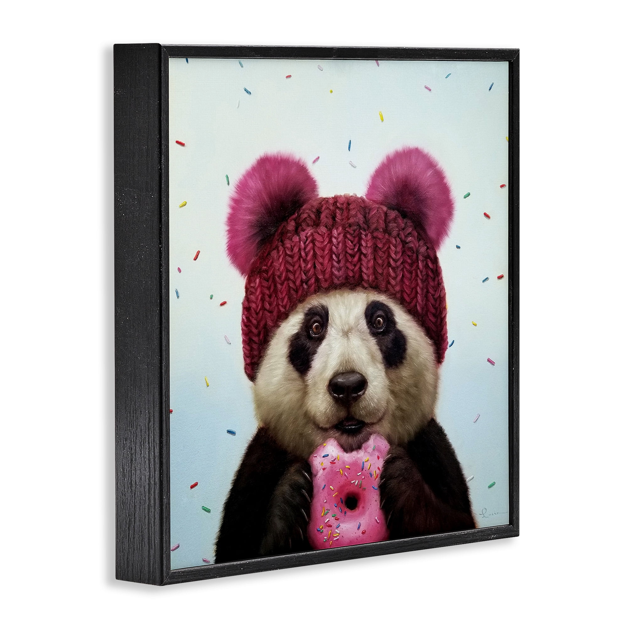Stupell Industries Happy Panda Bear with Donut Animals & Insects Painting Black Framed Art Print Wall Art, 17 x 17