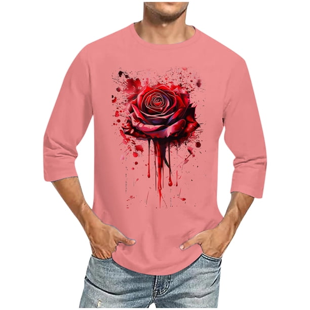 Blusas y camisas de manga larga y cuello redondo para hombre, blusas casuales de moda con cuello redondo y manga corta, blusas de poliéster para hombre