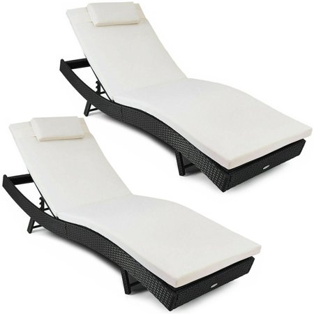 Costway 2pcs Wicker Adjustable Pool Chaise Lounge Chair Outdoor