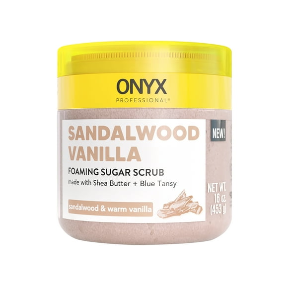 ONYX Professional Foaming Body Scrub with Built-In Scrubber, Shea Butter & Blue Tansy, Sandalwood Vanilla, 16 fl oz