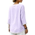 thumbnail image 4 of Cilsoka Women 3/4 Sleeve Shirts Casual Round Neck Tops Basic Tees Cute T-Shirts Loose Fit Fringe Trim Fashion Blouses, 4 of 6