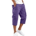 thumbnail image 2 of HKYNLAG Mens Cargo Shorts Below Knee Casual Elastic Waist Drawstring Work Capris Relaxed Fit Hiking Long Short Pants with Multi Pockets Purple 3XL, 2 of 5