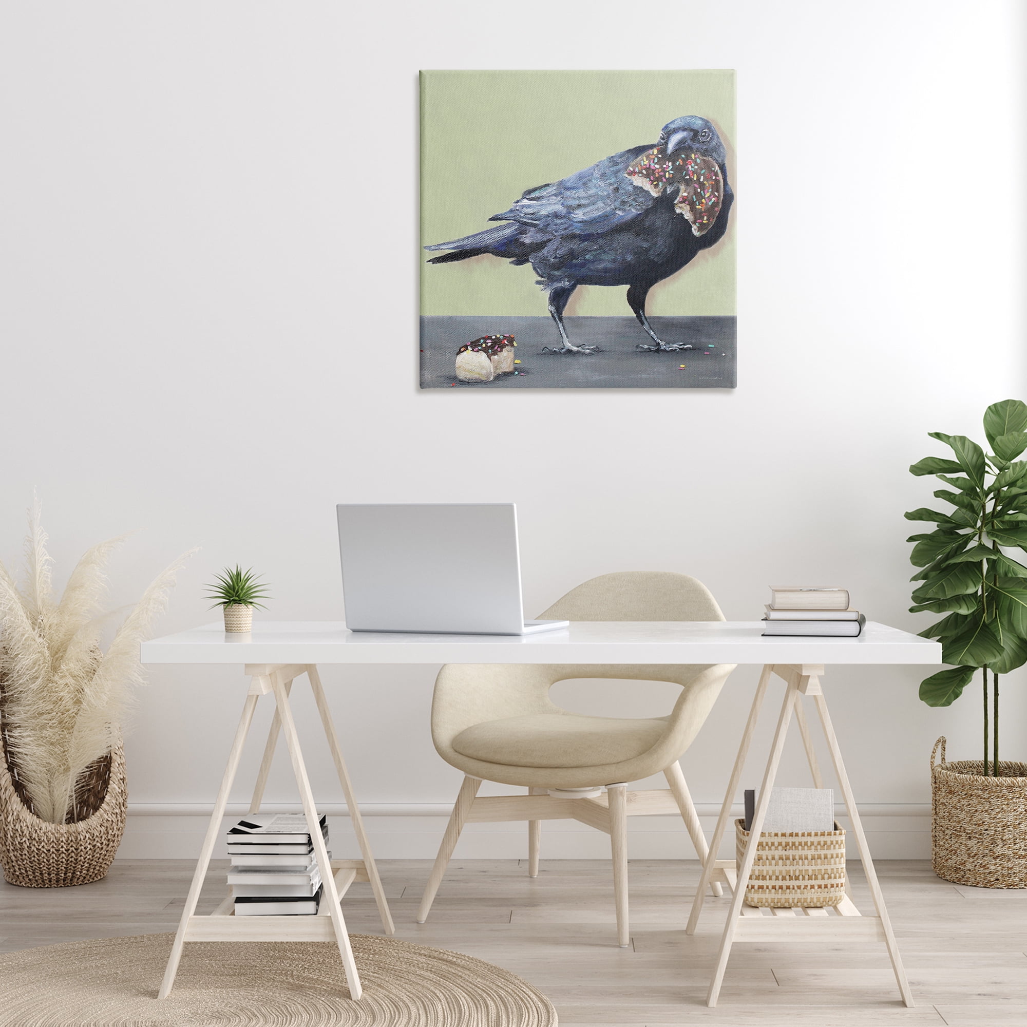 Stupell Industries Crow Eating Donut Food & Beverage Painting Gallery Wrapped Canvas Art Print Wall Art, 30 x 30