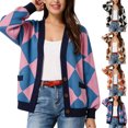 thumbnail image 4 of Women Y2k Cardigan Sweaters Argyle Long Sleeve Open Front Knitted Sweaters (Purple XL), 4 of 5