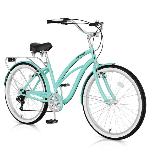 MOPHOTO 24''/26'' 7 Speed Beach Bicycles for Women Support 350bls, Women's Cruiser Bikes,Pink,with Adjustable Seat