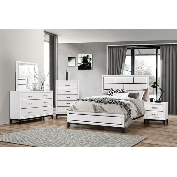 Shina Chalk Panel Bedroom Set Special Twin 5 Piece: Bed, Dresser, Mirror, NightStand, Chest