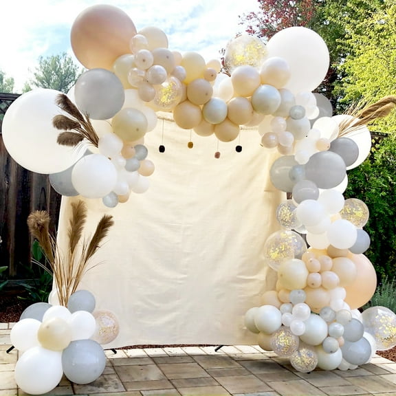 Neutral Balloon Garland Kit Arch with Matte Sand, Gray, Nude Beige Brown, White, Gold Balloons Decorations