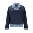 thumbnail image 5 of Ounisa Knit Tops with Denim Collar for Women Long Sleeve Button Front Pullover Luxury Office Outfits for Women 2025, 5 of 5