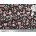 thumbnail image 2 of Soimoi Black polyester Crepe Fabric Leaves & Peony Floral Print Sewing Fabric Yard 42 Inch Wide, 2 of 3