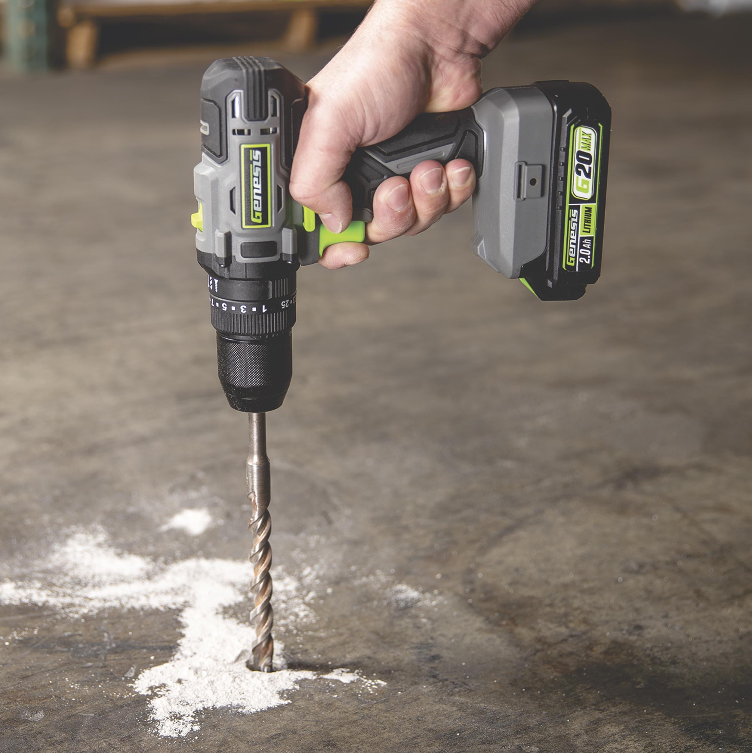 Genesis G20Max 20V Cordless 1/2 inch Hammer Drill with 2Ah Battery and Charger