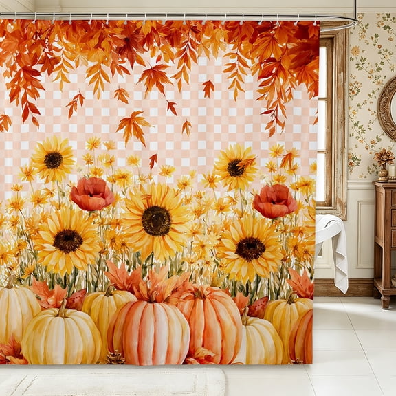 Erosebridal Plaid Floral Shower Curtain 72Wx72L,Fall Harvest Bathroom Curtain,Light Pink