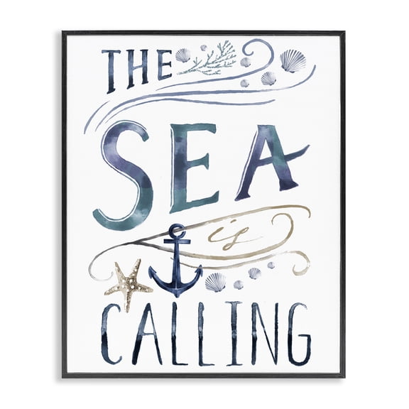 Stupell Industries Rustic Lodge The Sea is Calling Nautical Sentiment Navy Anchor Black Framed Giclee Art, 11 x 14, by Nina Pierce