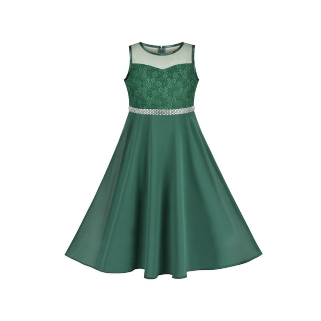 Robe Fille Verte Foncée en Chiffon avec Strass pour Demoiselle d'Honneur 8 Ans