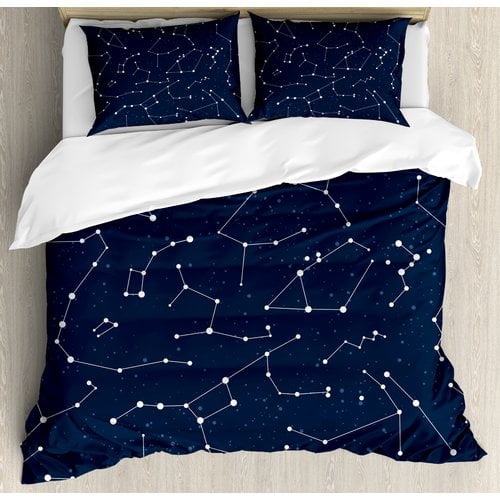 Queen Blue Constellation Microfiber Duvet Cover Set