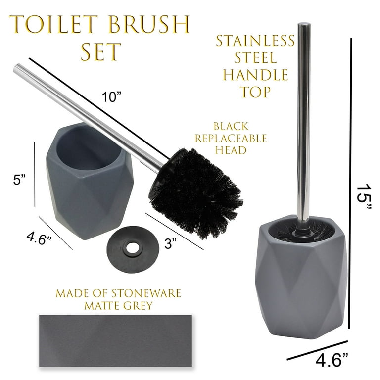Bath Toilet Bowl Brush and Holder Diamond Stoneware Grey