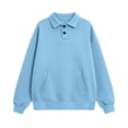 thumbnail image 4 of WQNVRNR Womens Collar Sweatshirt Button Front Fall Casual Loose Fit Kangaroo Pocket Pullover Sweatshirt with Pocket Blue 2XL, 4 of 8