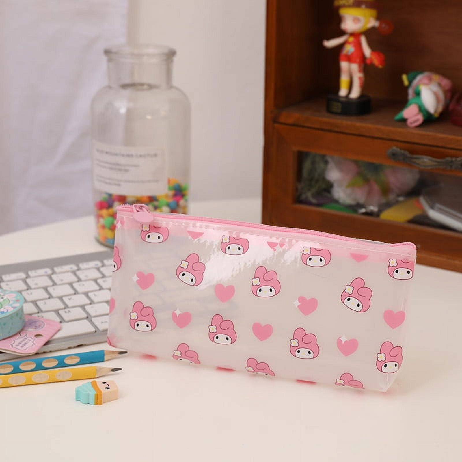 Sanrio Pencil Case Kuromi Pupils Girl Stationery Box Kawaii Hello Kitty  Transparent High Capacity Storage Bag Cinnamoroll Gift