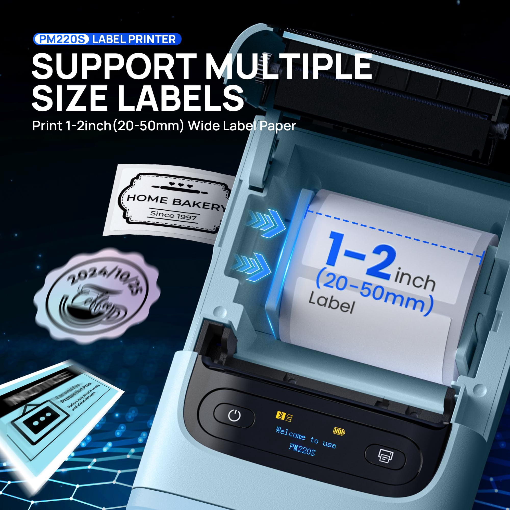 Pm220s Label Maker Machine With Tape  2 Inch Thermal Printer Portable Sticker For School Office Home Business 2'' X1.18'' Labels Blue