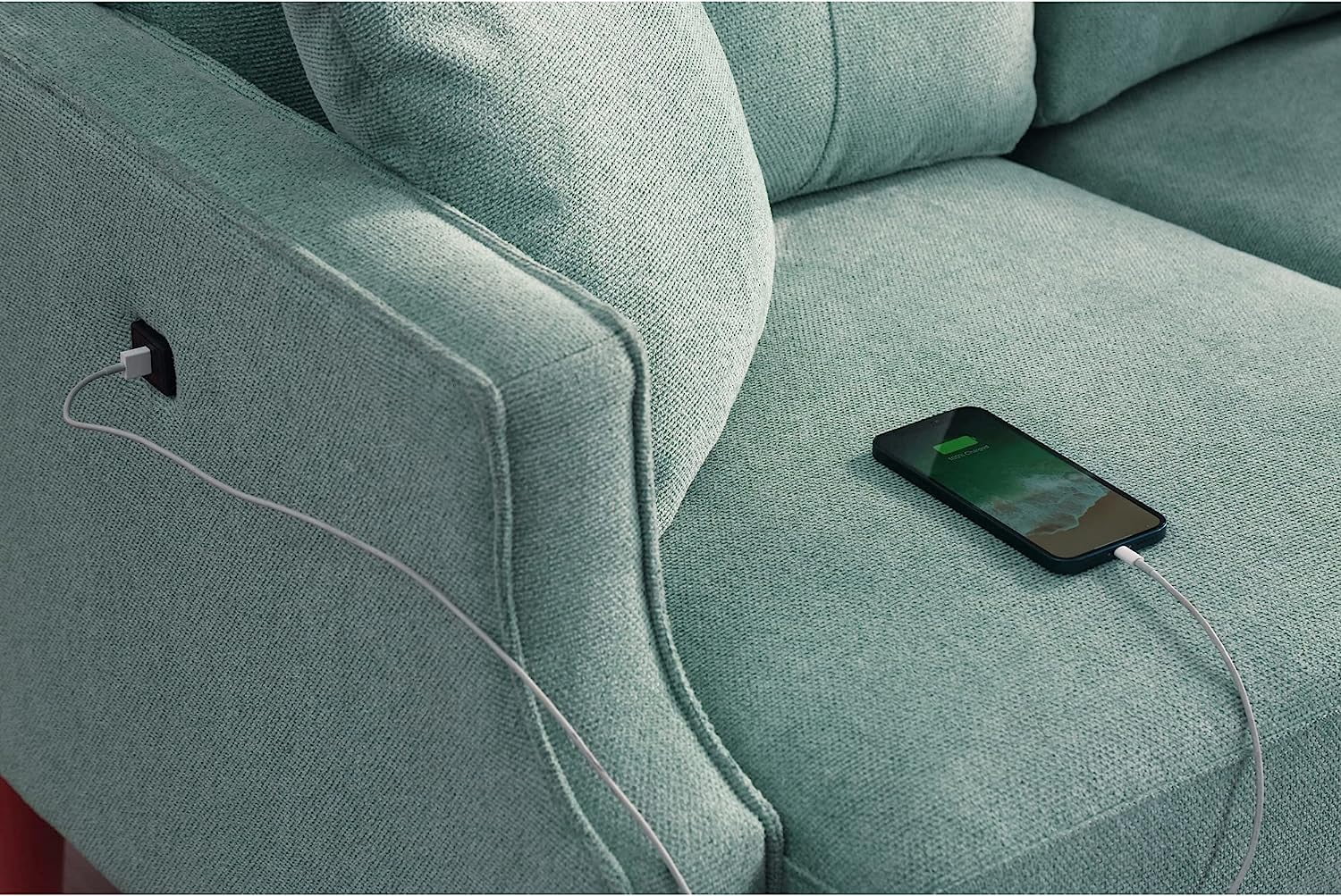 DEALTOPS Mid-Century Modern 3 Seat Sofa Couch, The Ultimate Comfort Experience Loveseat with Thick Cushions,Waterproof Fabric,and USB Port - Green