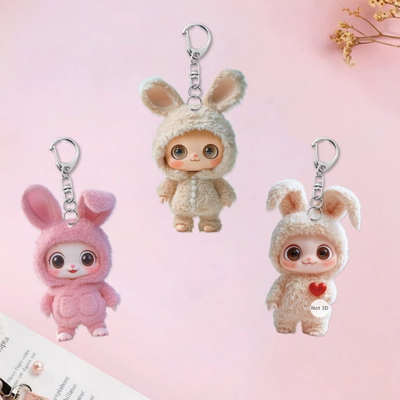 RXIRUCGD Cute Bunny 2D Acrylic Backpack Car Pendant for Valentine's Day Decor Playful Accessory for Bag Keychain Gift with Lightweight Durable Material