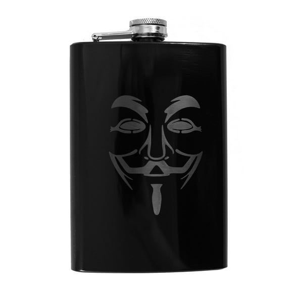 8oz BLACK Guy Fawkes Flask L1 Anonymous Novelty