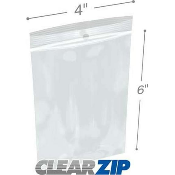 International Plastics CZH40406 4 x 6 in. ClearZip with Hanghole Bags, 0.004 Gauge - Case of 1000