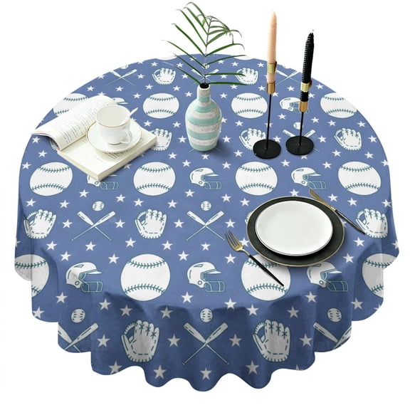 Baseball Stars Pattern Round Tablecloth 60"x60",Wrinkle Wipeable Table Cloth for Kitchen Dining Room Picnic Patio Party