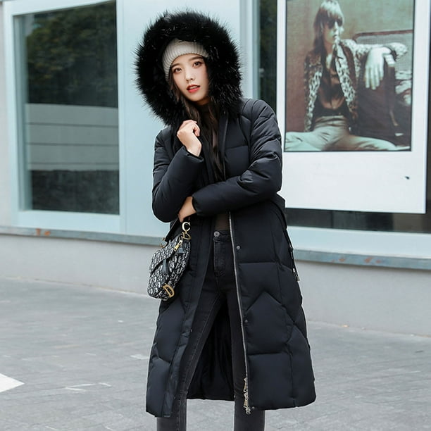 drppepioner Womens Winter Jacket Warm Overcoat Slim Fur-Collar Zipper  Thicker Coat Outwear