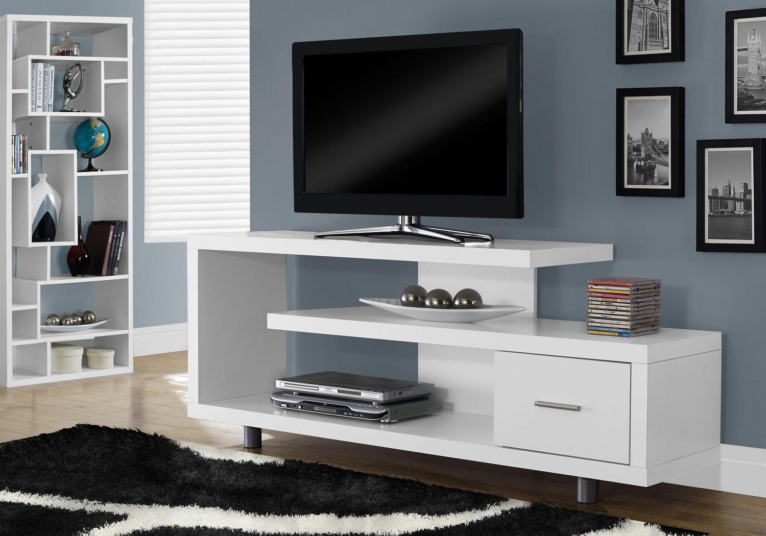 Monarch Specialties Tv Stand, 60 Inch, Console, Media Entertainment Center, Storage Cabinet, Living Room, Bedroom, Laminate, White, Contemporary, Modern