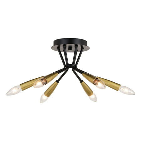

Ellis 16.25-in W Black and Brass Mid-Century Modern Semi Flush Mount Ceiling Light