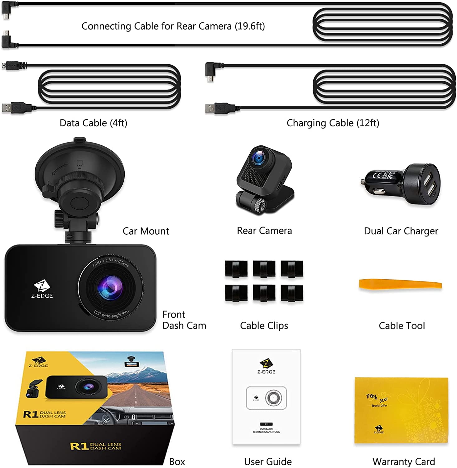 Z-EDGE R1 2.7 LCD 1080P Full HD WiFi Dash Cam, Front and Rear Dual Lens Car  DVR, Night Vision, Parking Mode, G-Sensor, Motion Detection, Loop Recording  