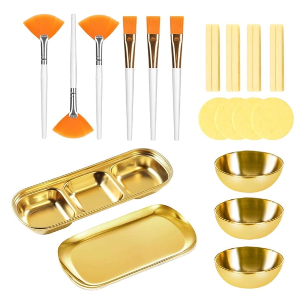 Kit de 23 piezas de suministros para esteticistas: esponjas, cuencos y cepillos faciales profesionales. Oro