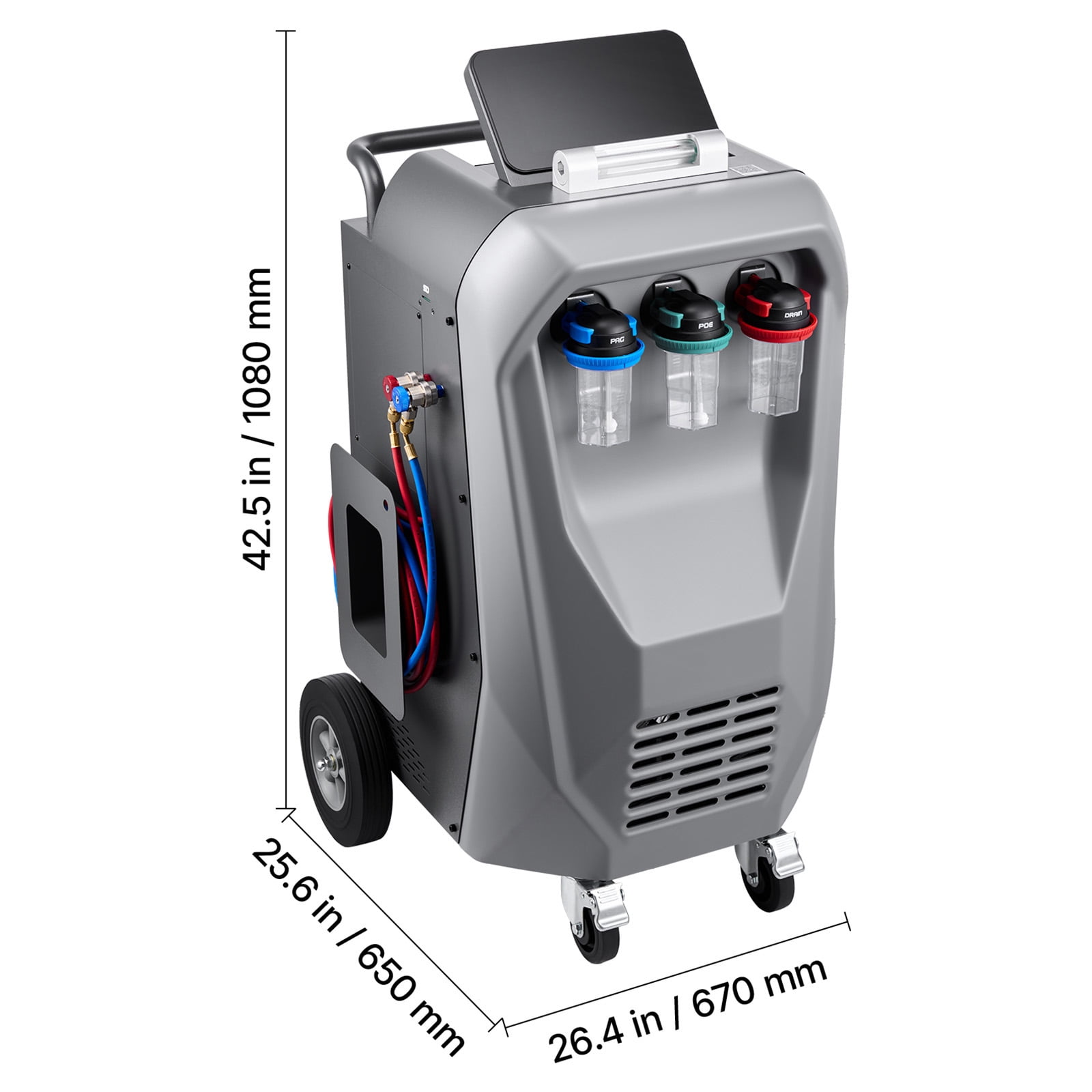 KFFKFF Fully Automatic Refrigerant Recovery Machine for R134a, High Accuracy, 10.1-Inch Touch Screen, AC Recovery, Vacuum, Recharging, and Flushing for Automotive A/C Systems