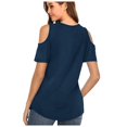 thumbnail image 3 of Vedolay Women Shirts Casual Fashion Women's Short Sleeve V Neck Pleated T Shirts Summer Loose Fit Basic Tunic,Dark Blue L, 3 of 5