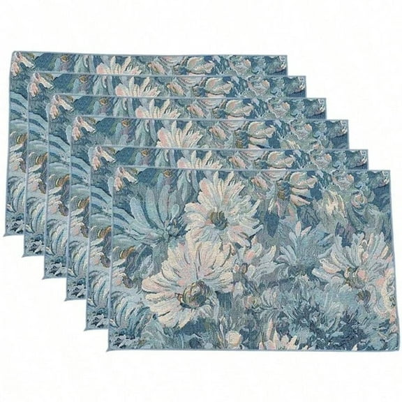 12x18 inch Embroidery  Flowers  Blue  Art Placemats Floral Set of 6 Table Mats Farmhouse Cloth  Holiday Seasonal Rustic for Kitchen Dining Home Decor Tablemats