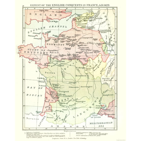 Historic Map - France 1429 English Possessions - Gardiner 1902 - 23 x 29.13 - Vintage Wall Art
