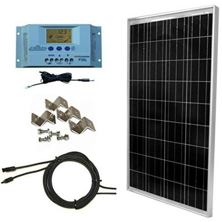 Lcd Panel Kit (WindyNation 100 Watt Solar Panel Off-Grid RV Boat Kit with LCD PWM Charge Controller + Solar Cable + MC4 Connectors + Mounting)