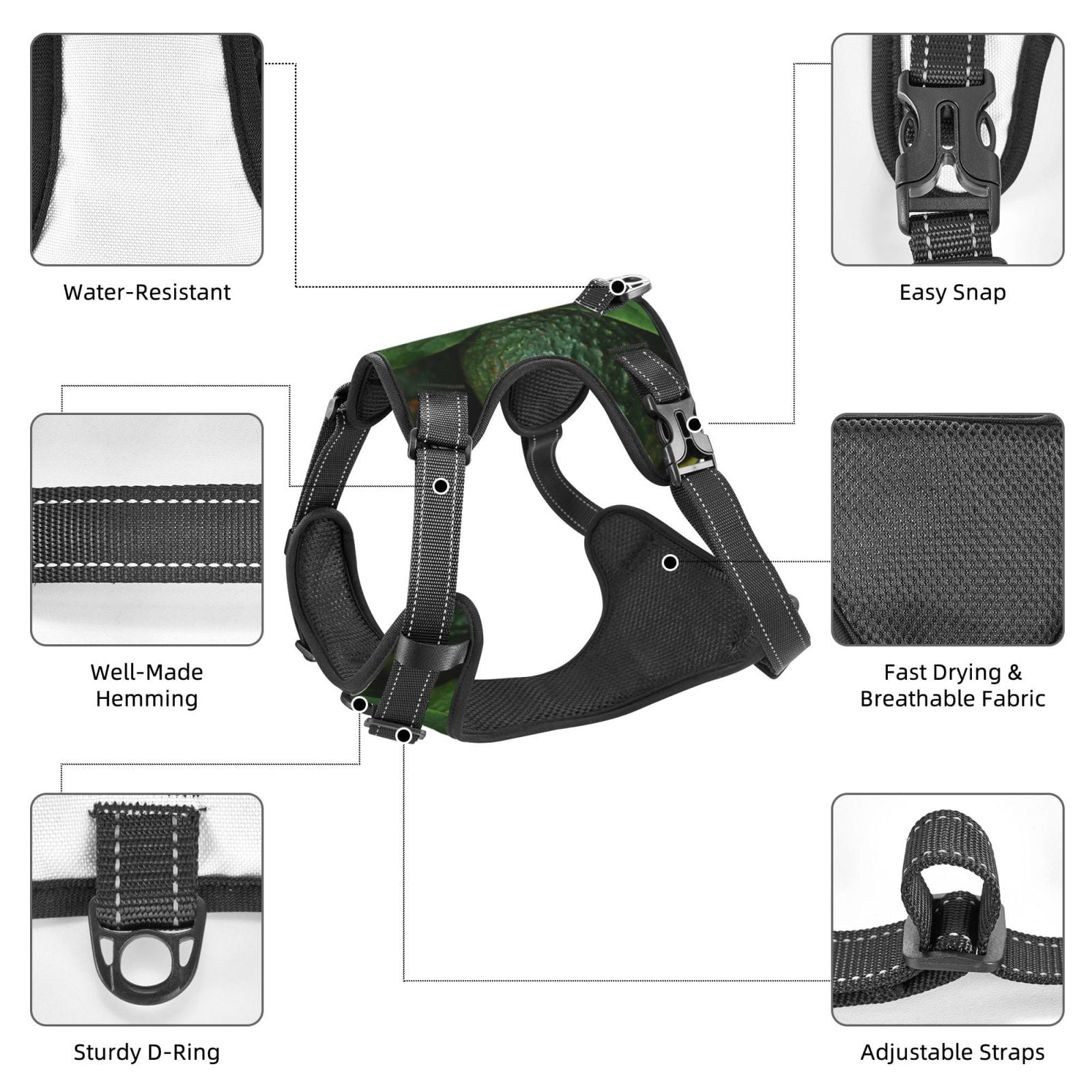 Fuzoiu Fresh Avocados Print Reflective Dog Harness,Adjustable, Breathable Pet Vest,Dog Harness No Pull,No Choke Pet Vest for Small, Medium, and Large Dogs-Medium