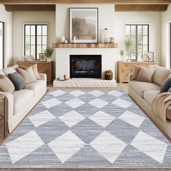 FairOnly 9'x12'Diamond Pattern Low Pile Stain Resistant Area Rug Modern Geometric Washable Rugs for Bedroom Livingroom,Grey