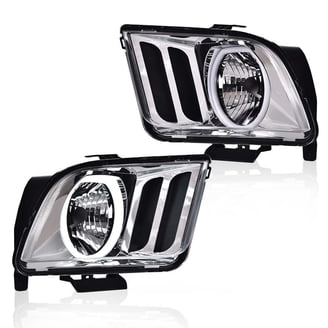 Ford Mustang 2005-2009 LED DRL Halo Headlights Black Housing Clear Len