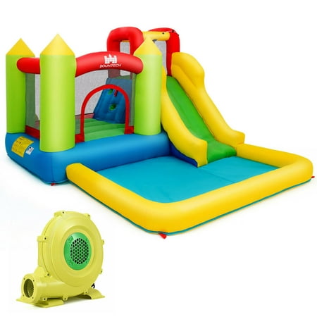 Gymax Outdoor Inflatable Bounce House, Outdoor Bounce House With Water Slide