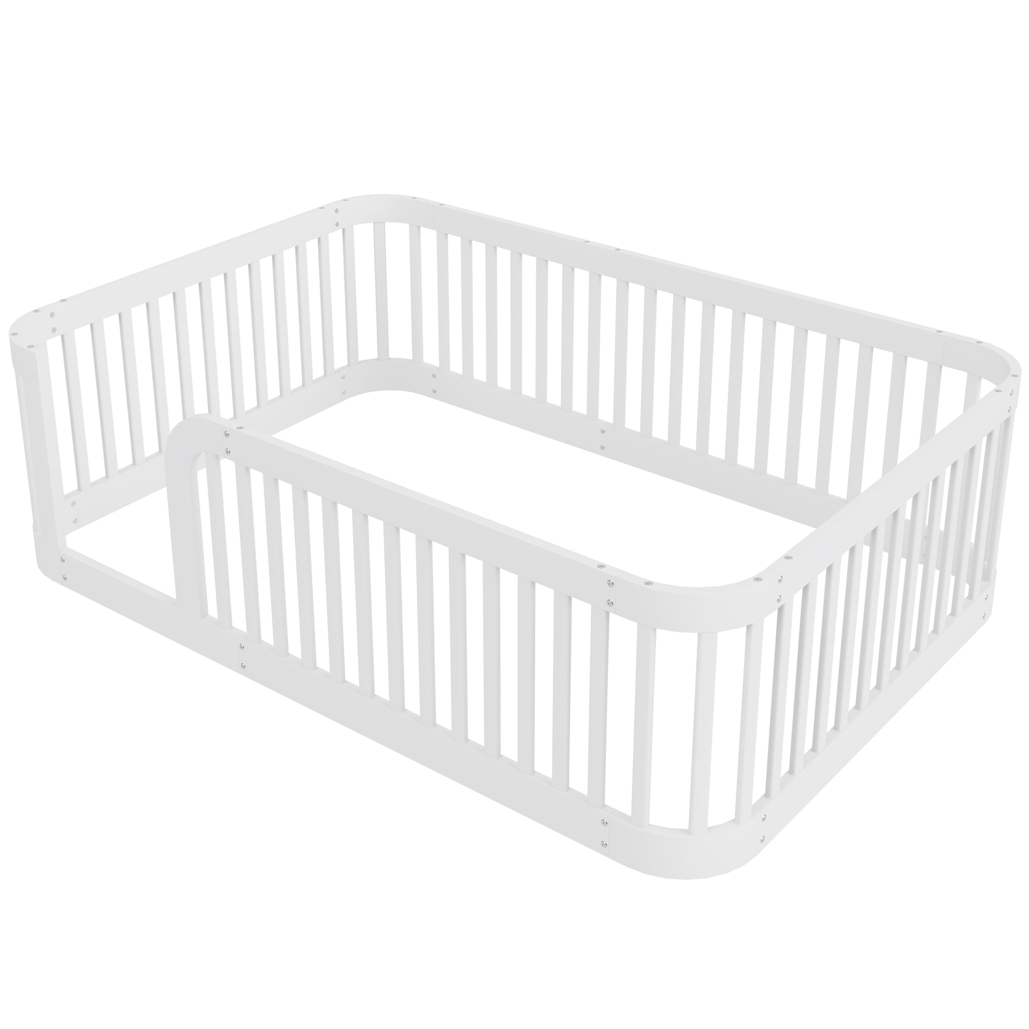 Euroco Full Size Floor Bed with Fence for Kids Teens and Toddlers, White